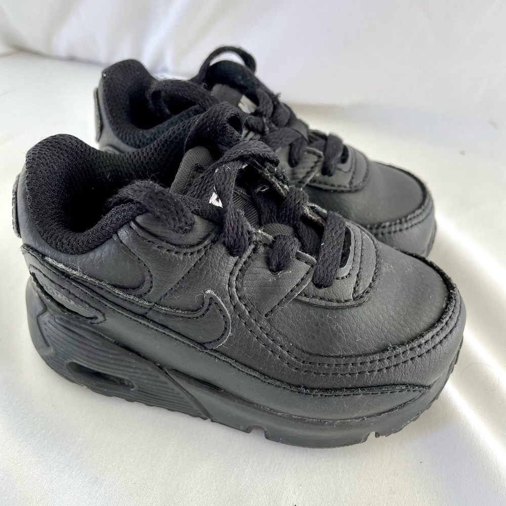 Nike Toddler Air Max 90 Triple Black Leather Shoes 5C
